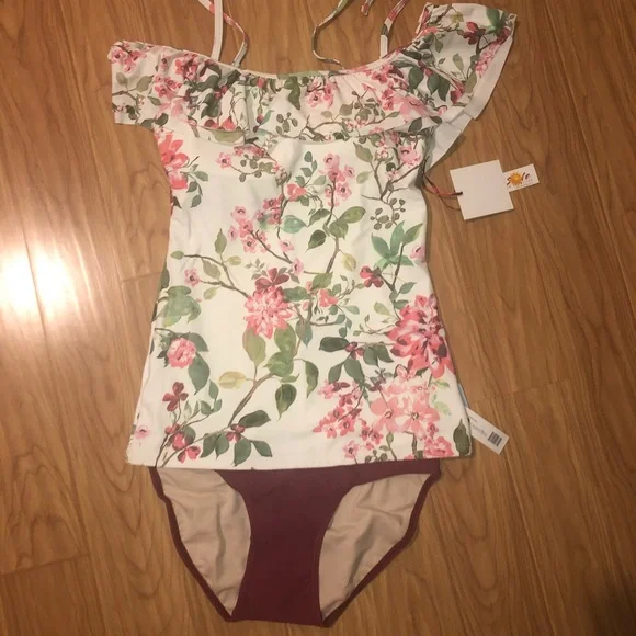 DM fashion Floral off shoulder ruffle Tankini set S - Picture 11 of 11